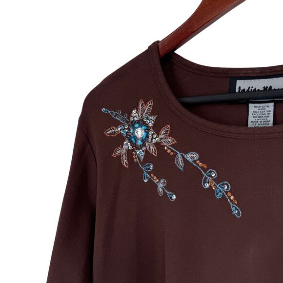 Indigo Moon Wearable Art Plus Size 1X Brown/Maroon Sequin Blouse Shirt Top Artsy - Picture 3 of 5